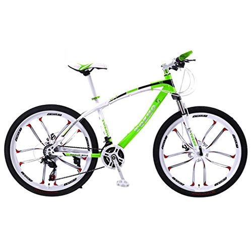Mountain Bike : Mountain Bike, 26inch Wheel, Carbon Steel Frame Mountain Bicycles, Double Disc Brake and Front Suspension, 21 Speed, 24 Speed, 27 Speed (Color : Green, Size : 21 Speed)