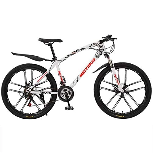 Mountain Bike : Mountain Bike / Bicycles, 26"Ravine Bike, Dual Disc Brake Front Suspension, Carbon Steel Frame (Color : White, Size : 27 Speed)