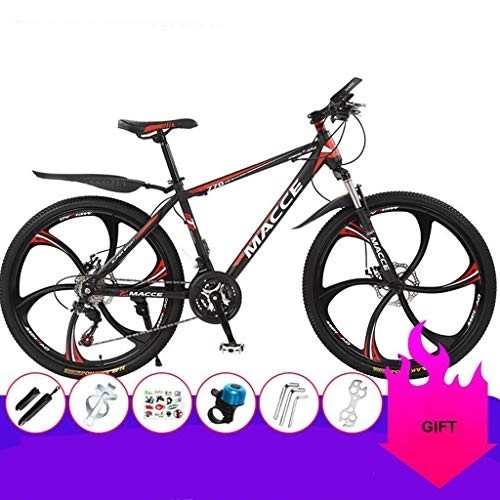 Mountain Bike : Mountain Bike, Carbon Steel Frame Hardtail Mountain Bicycles, Dual Disc Brake and Front Suspension, 26 inch Wheels (Color : Black+Red, Size : 27 Speed)