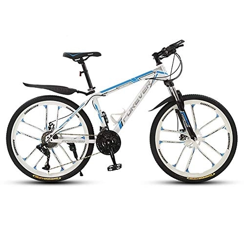 Mountain Bike : Mountain Bike for Adult 26 Inch, Men Women MTB, with Dual Disc Brake, Suspension Mountain Outroad Bicycles, 21 Speed, 10 Spoke Wheels, White Blue fengong