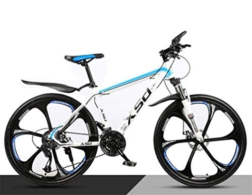Mountain Bike : Mountain Bike High-Carbon Steel 26 Inches Spoke Wheel Dual Suspension, Mens MTB (Color : White blue, Size : 30 speed)
