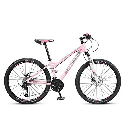 Mountain Bike : Mountain Bike, Lightweight Aluminium Alloy Bicycles, Double Disc Brake and Front Suspension, 26inch Wheel, 27 Speed (Color : Pink)