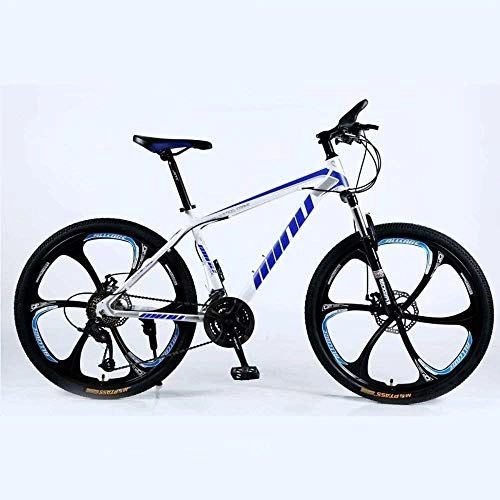 Mountain Bike : Mountain bike Mountain Bike 24 / 26 Inch with Double Disc Brake, Adult MTB, Hardtail Bicycle with Adjustable Seat, Thickened Carbon Steel Frame, White Blue, 3 Cutters Wheel, road bike