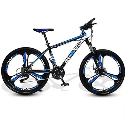 Mountain Bike : Mountain Bike W Dual Disc Brakes | 26" All-Terrain Bicycle W Full Suspension Adjustable Seat Fenders | MTB W Carbon Steel Frame | Adult Road & Offroad For Men Women(Size: 27 Speed, Color:Black+Blue