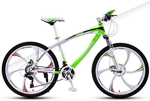 Mountain Bike : Mountain Bikes, 26 inch mountain bike adult variable speed shock absorber bicycle dual disc brake six blade wheel bicycle Alloy frame with Disc Brakes ( Color : White and green , Size : 21 speed )