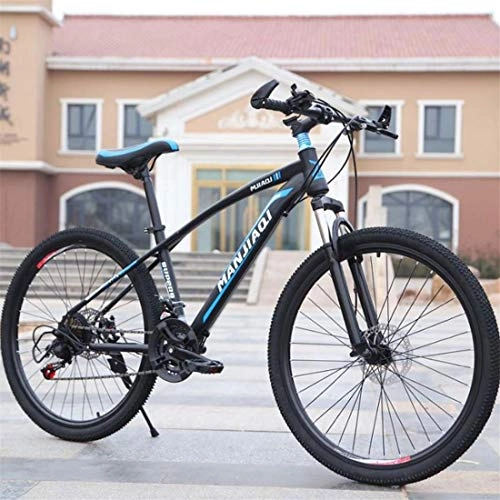 Mountain Bike : Mountain Bikes, Carbon Steel Ravine Bike, Dual Disc Brake and Front Suspension, 24 speeds (Color : A, Size : 24 inch)