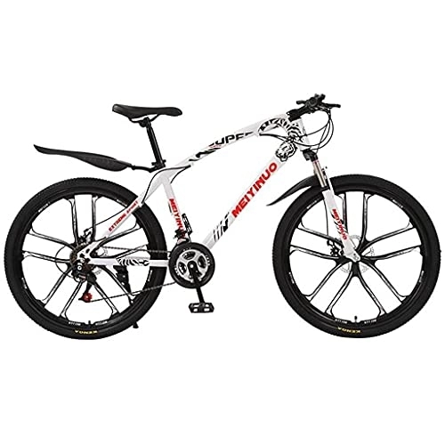 Mountain Bike : MQJ 26 in Steel Mountain Bike for Adults Mens Womens 21 / 24 / 27 Speeds with Disc Brake Carbon Steel Frame for a Path, Trail &Amp; Mountains / White / 27 Speed