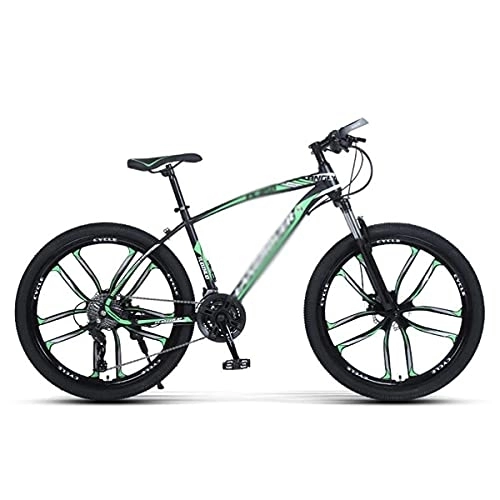 Mountain Bike : MQJ 26 inch Adults Mountain Bike High Carbon Steel Full Suspension MTB Bicycle for Adult Dual Disc Brake Outroad Mountain Bicycle for Men Women / Green / 27 Speed