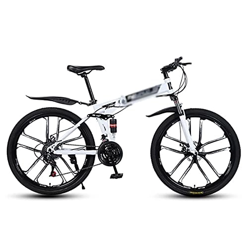 Mountain Bike : MQJ 26 inch Men's Mountain Bikes High-Carbon Steel Mountain Bicycle with Mechanical Dual-Disc Brakes and Suspension Fork / White / 21 Speed