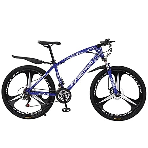 Mountain Bike : MQJ 26 inch Mountain Bikes, 21 / 24 / 27-Speed Suspension Fork MTB, High-Tensile Carbon Steel Frame Mountain Bicycle with Dual Disc Brake for Men and Women / Blue / 21 Speed