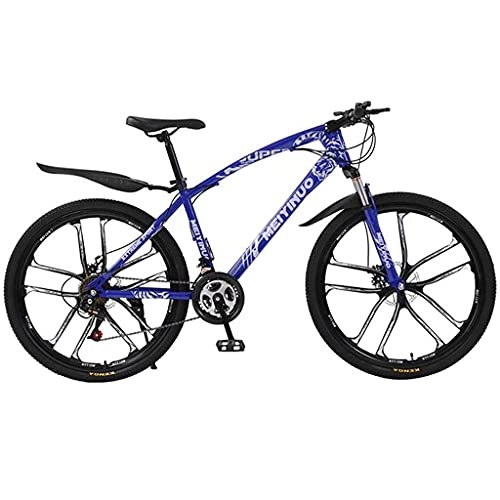 Mountain Bike : MQJ 26-Inch Wheels Full Suspension Mountain Bike Carbon Steel Frame 21 / 24 / 27 Speed with Disc Brakes Suitable for Men and Women Cycling Enthusiasts / Blue / 24 Speed