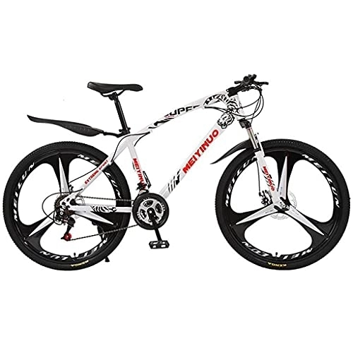Mountain Bike : MQJ Adult Mountain Bike 26-Inch Wheels Carbon Steel Frame with Double Disc Brake and Suspension Fork, Multicolor / White / 21 Speed
