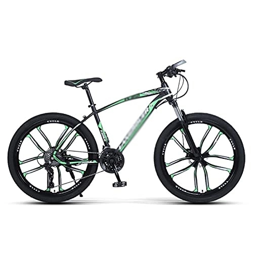 Mountain Bike : MQJ Mountain Bike 26-Inch Wheel 21 / 24 / 27 Speed Double Disc Brake Bicycle Suspension Fork Rear Anti-Slip Bike for Adult or Teens / Green / 27 Speed