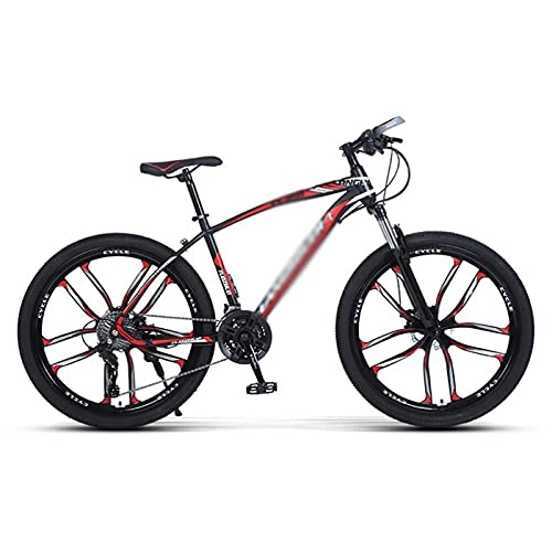Mountain Bike : MQJ Mountain Bike Front Suspension Frame 21 / 24 / 27 Speed Shifter 26 inch Wheels Dual Disc Brakes Bikes for Men Woman Adult and Teens / Red / 21 Speed