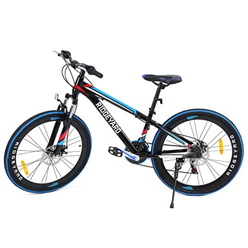 Mountain Bike : MuGuang 26 Inches 7 Speed Bicycle Adult Bike MTB Mountain Bike Disc Brakes Unisex (Black+Blue)