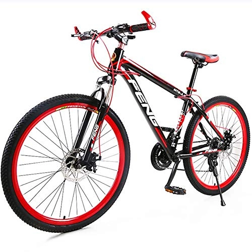 Mountain Bike : NBVCX Sports Outdoors Carbon Steel 21 Speed Mountain Bike For New Model Mtb Bicycle With Dual Disc Brake Aluminum Alloy Double Mountain Bike 24 / 26 Inch Men And Women Bicycle Red
