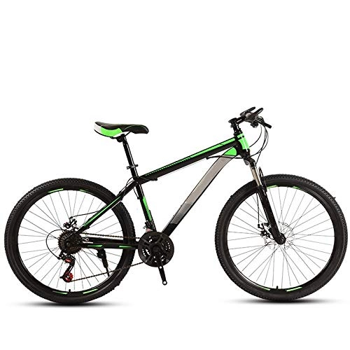 Mountain Bike : ndegdgswg 24 / 26 Inch Black Green Mountain Bike, Single Shock Absorber Adult Off Road Variable Speed Road Sports Car Youth Student Bike 24inches 24speed