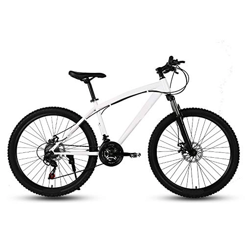 Mountain Bike : ndegdgswg 24 / 26 Inch Mountain Bike, 21 / 24 / 27 Speed Dual Disc Brake Spoke Wheel Variable Speed Bicycle 24inches21speed Whitespokes