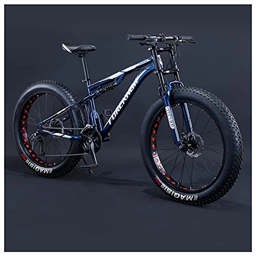 Mountain Bike : NENGGE 24 Inch Fat Tire Hardtail Mountain Bike for Men and Women, Dual-Suspension Adult Mountain Trail Bikes, All Terrain Bicycle with Adjustable Seat & Dual Disc Brake, Blue, 24 Speed