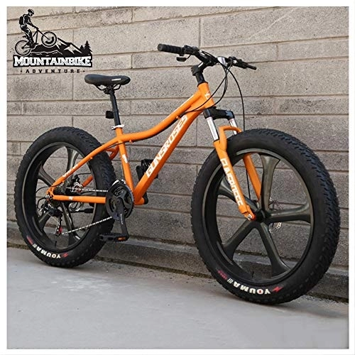 Mountain Bike : NENGGE 26 Inch Hardtail Mountain Bike Fat Tire Mountain Trail Bike for Adults Men Women, Mechanical Disc Brakes Mountain Bicycle with Front Suspension, High-carbon Steel, 5 Spoke Orange, 24 Speed