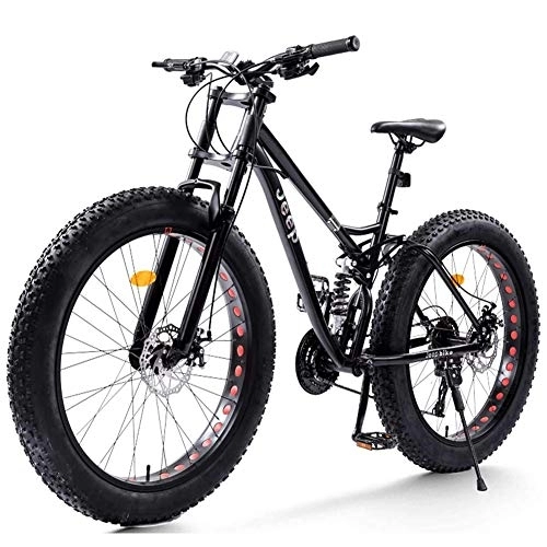 Mountain Bike : NENGGE 26 Inch Mountain Bikes with Dual-Suspension for Adults Men Women, Fat Tire Anti-Slip Mechanical Disc Brakes Mountain Bicycle, All Terrain High-carbon Steel Bike, Black, 27 Speed