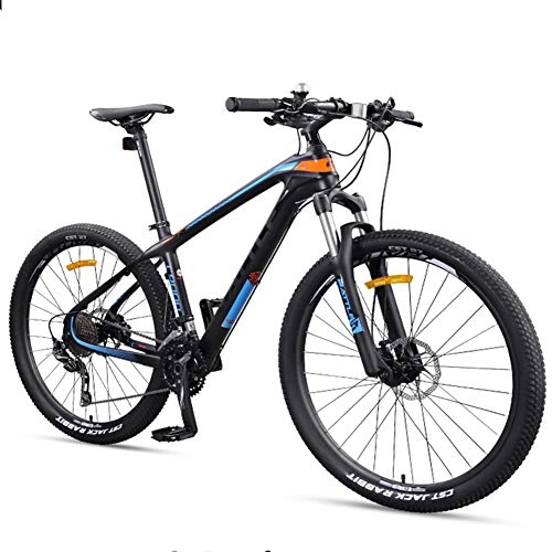 Mountain Bike : NENGGE 27.5 Inch Adult Mountain Bikes, Ultra-Light Carbon Fiber Frame Mountain Trail Bike, Dual Disc Brake Men Women Hardtail Mountain Bicycle, Yellow, 30 Speed