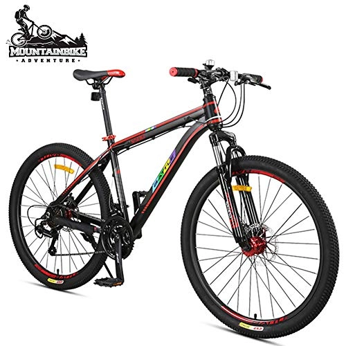 Mountain Bike : NENGGE Off-Road Mountain Bikes 27 Speed for Adults Men Women, Hardtail Mountain Trail Bike with Front Suspension, Aluminum Alloy Mountain Bicycle, Dual Disc Brake & Adjustable Seat, Black, 24 Inch