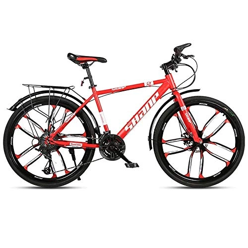 Mountain Bike : Outdoor mountain bike Adult universal off-road bicycle 24 shifting system 26-inch wheels Shock absorber front fork Front and rear disc brakes 5 color 20 styles optional@10 cutter wheel red_24 shifting