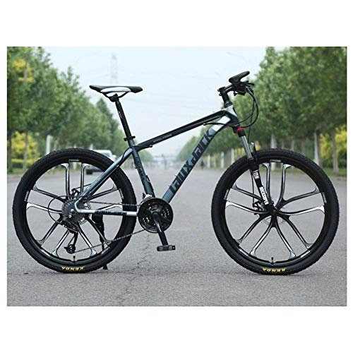 Mountain Bike : Outdoor sports Mountain Bike, High Carbon Steel Front Suspension Frame Mountain Bike, 27 Speed Gears Outroad Bike with Dual Disc Brakes, Gray