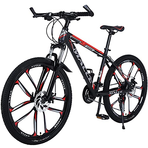 Mountain Bike : PBTRM 26 Inches 27 Gears MTB Mountain Bike, High-Carbon Steel Frame, Lockable Front Fork, Mechanical Double Disc Brake, Magnesium Alloy Wheel, Red