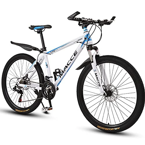 Mountain Bike : PBTRM 26 Inches Mountain Bike City Bicycle with High-Carbon Steel Frame, Thickened Shock-Absorbing Front Fork, Double Disc Brakes, for Men And Women, Suitable Height 160~180CM, 24 speed white