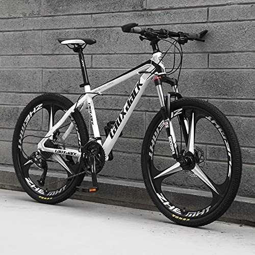Mountain Bike : PBTRM 26 Inches Wheels Outroad Bikes, Steel Frame Double Disc Brake Mountain Bicycles, 21-30 Speed MTB Bicycle with Suspension Fork, Full Suspension Road Bike, Adult Men Women, White, 21 speed