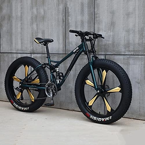 Mountain Bike : PBTRM Adult Fat Tire Mountain Bike, 26-Inch Wheels, 4-Inch Wide Knobby Tires, 21 / 24 / 27-Speed, Steel Frame, Full Suspension Fork Dual Disc Brakes MTB, Multiple Colors, C, 27