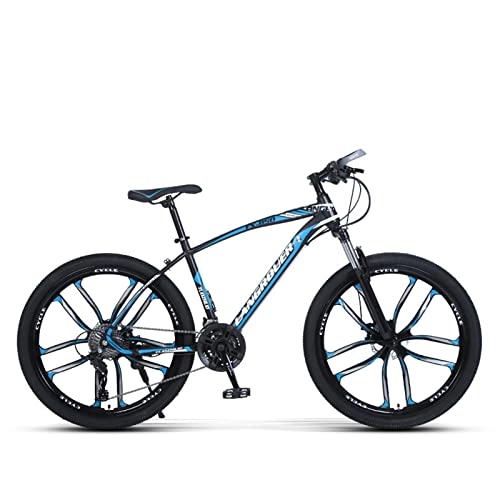 Mountain Bike : PBTRM Adult Mountain Bike 24 / 26 Inch Steel Frame, 21 / 24 / 27 Speed Gears Full Suspension MTB Bicycle 10 Spoke Magnesium Wheels, Road Bikes with Front Suspension Dual Disc Brakes, 26" A, 24 Speed