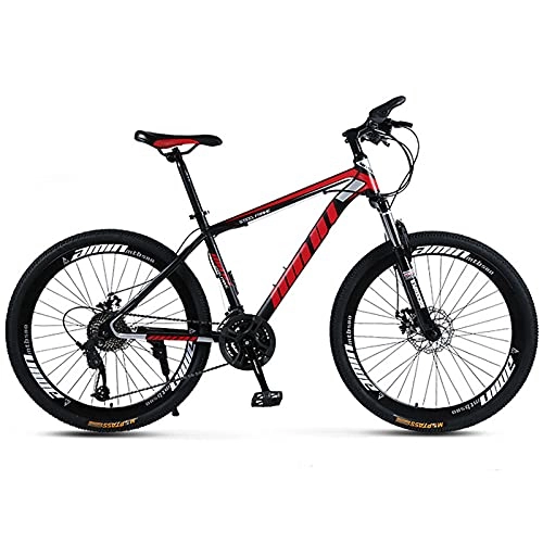 Mountain Bike : PBTRM Mountain Bike 26 Inch 30 Speed City Bike, High Carbon Steel Frame, Double Disc Brake, Adjustable Shock-Absorbing Front Fork Bicycle, black red