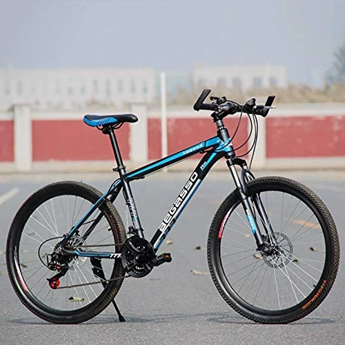 Mountain Bike : peipei 24 / 26 inch adult aluminum alloy mountain bike road bike men's racing front and rear mechanical disc brake riding-Black Blue Spoke_24 Inch (145-175cm)