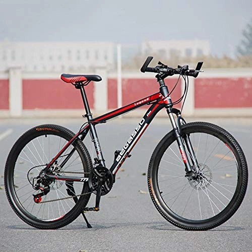 Mountain Bike : peipei 24 / 26 inch adult aluminum alloy mountain bike road bike men's racing front and rear mechanical disc brake riding-Black Red Spoke_26 Inch (160-185cm)