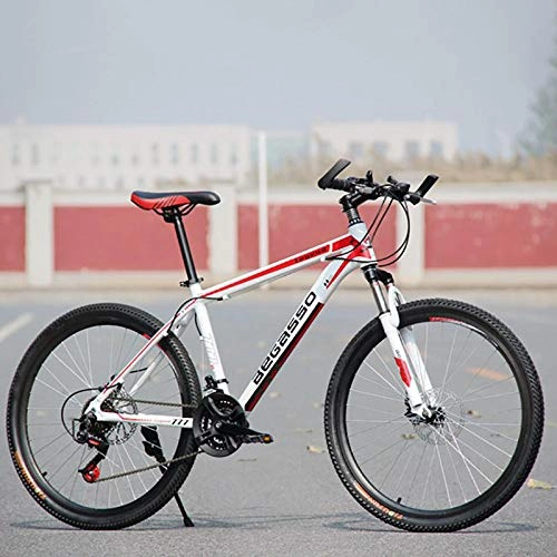 Mountain Bike : peipei 24 / 26 inch adult aluminum alloy mountain bike road bike men's racing front and rear mechanical disc brake riding-White Red Spoke_26 Inch (160-185cm)