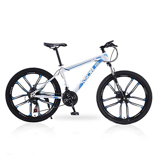 Mountain Bike : peipei 26-inch 21-speed, 24-speed, 27-speed three-speed / six-speed / ten-speed wheel front and rear double disc brake mountain bike-White and blue ten knife wheels_26 inch 24 speed