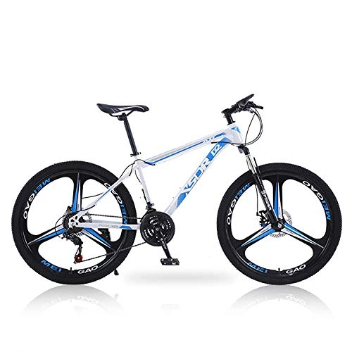 Mountain Bike : peipei 26-inch 21-speed, 24-speed, 27-speed three-speed / six-speed / ten-speed wheel front and rear double disc brake mountain bike-White and blue three knife wheels_24 inch 24 speed