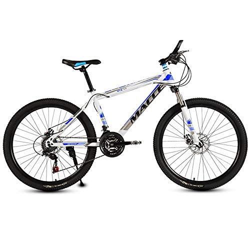 Mountain Bike : peipei 26 Inch Mountain Bike 27 / 30 Speed Steel Frame Bicycle Front And Rear Mechanical Disc Brake-White and blue C_27