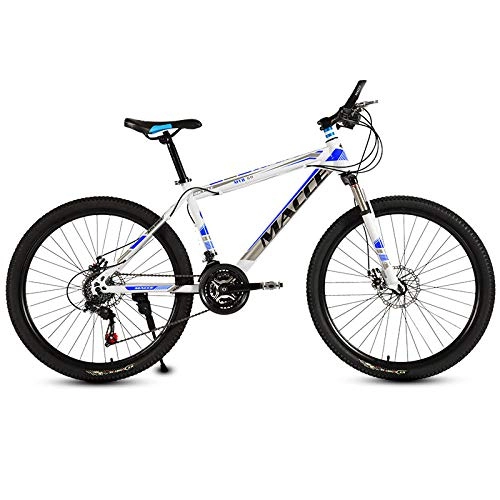 Mountain Bike : peipei 26 Inch Mountain Bike 27 / 30 Speed Steel Frame Bicycle Front And Rear Mechanical Disc Brake-White and blue C_30