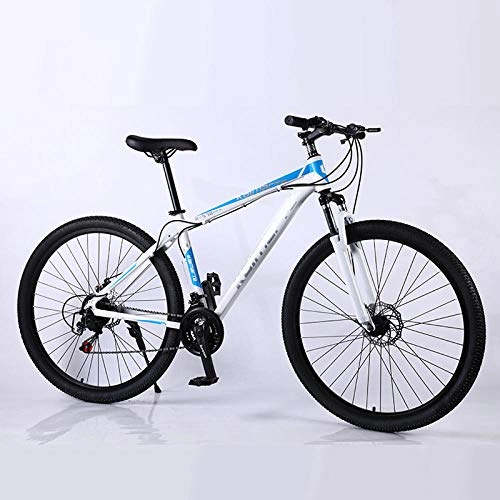 Mountain Bike : peipei 29 inch 21 / 24 / 27 variable speed Double disc brake Mountain Bike aluminum alloy frame adult student Mountain Bicycle-21speed White blue_Spain