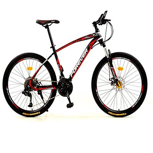 Mountain Bike : peipei Dual Disc Brake Speed 24 / 26 Inch Carbon Steel Car Front and Rear Shock Absorbers Simple Mountain Bike Lightweight-Black red Bold_26*17(165-175cm)_twenty one