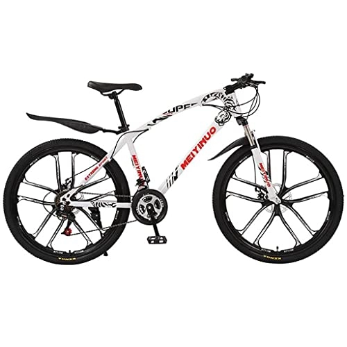 Mountain Bike : Professional Racing Bike, 26 in Steel Mountain Bike for Adults Mens Womens 21 / 24 / 27 Speeds with Disc Brake Carbon Steel Frame for a Path, Trail &Amp; Mountains / White / 27 Speed