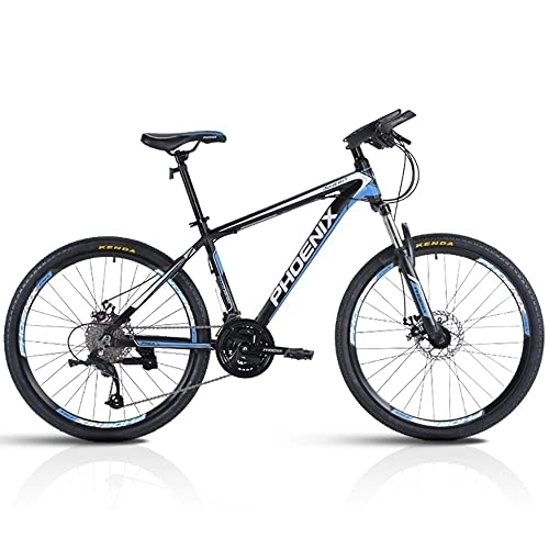 Mountain Bike : PY 24 / 26 / 27.5-Inch Mountain Bike, 27 Speed Mountain Bicycle with High Carbon Steel Frame and Double Disc Brake, Front Suspension Shock-Absorbing Men and Women's Cycling Road Bike / Black Blue / 26Inch 27S