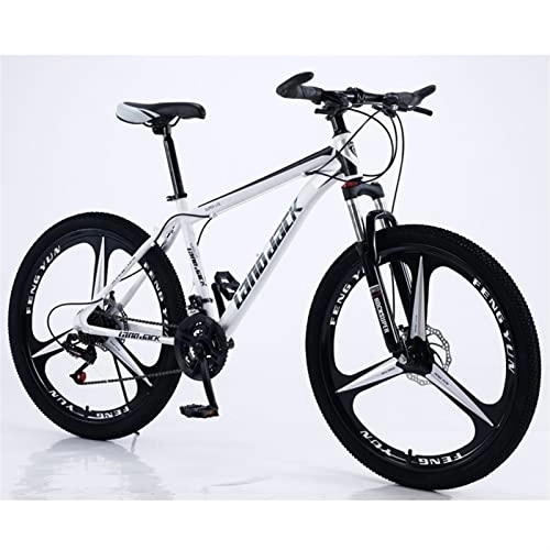 Mountain Bike : QCLU Unisex Mountain Bike, 26 Inch Mountain Bikes, Men's, Women' s MTB, with Adjustable Seat, Double Disc Brakes, Black and White, 3 Wheel Cutters (Size : 27-Speed)