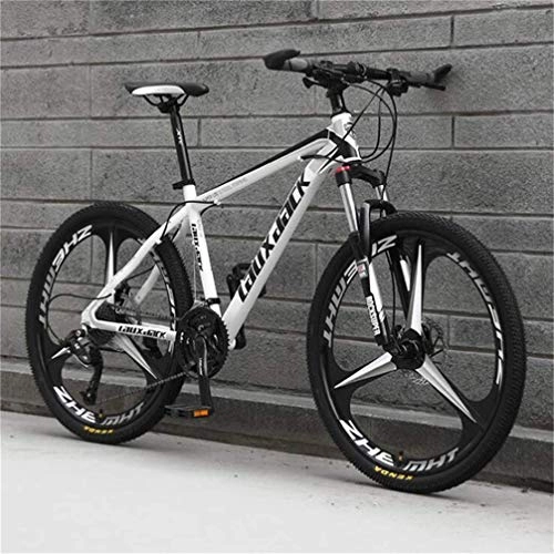 Mountain Bike : Riding Damping Mountain Bike, 26 Inch Dual Suspension Mountain Bicycle High Carbon Steel Frame (Color : White black, Size : 21 speed)