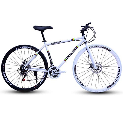 Mountain Bike : Road bike bicycle dual disc brake variable speed 26 inch dead fly fixed gear male and female adult students-Black white_24speed