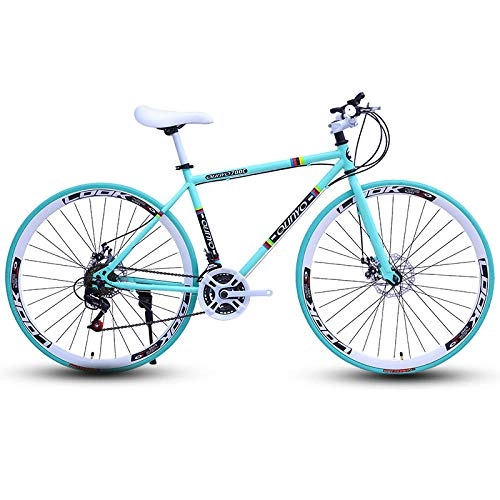 Mountain Bike : Road bike bicycle dual disc brake variable speed 26 inch dead fly fixed gear male and female adult students-Light green_27speed
